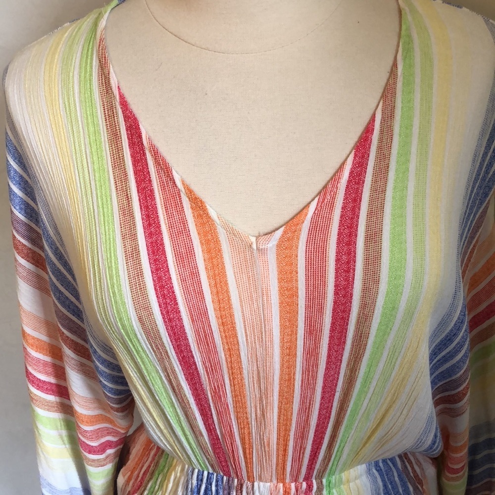 Jardin St. Macris Multi color,striped smocked,tiered mini Dress Size Medium - Picture 4 of 13